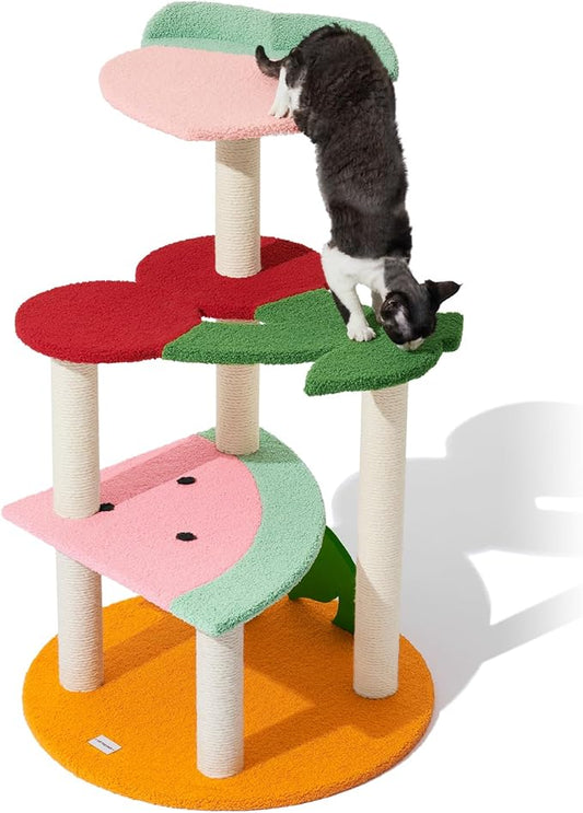 VETRESKA 41.3 Inches Multi-Level Cat Tree Cat Tower with Fruit-Shaped Platform and Sisal-Covered Scratching Posts, Indoor Cats Furniture for Large Cats Kittens