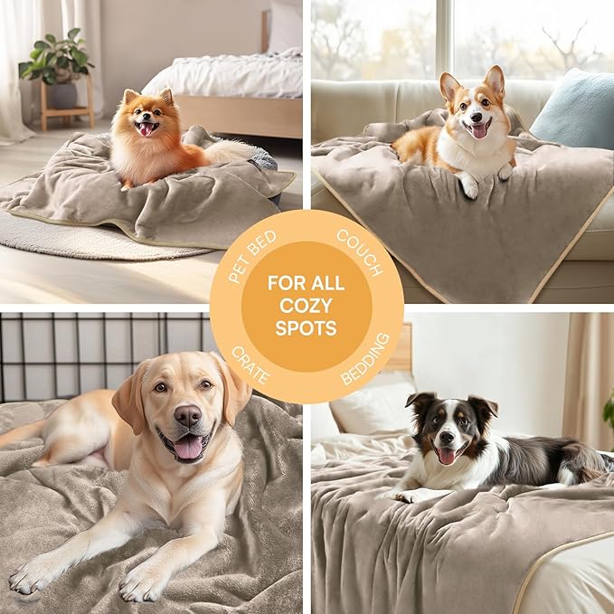 Luciphia Waterproof Pet Blanket, Liquid Pee Proof Dog Blanket for Sofa Bed Couch, Reversible Sherpa Fleece Furniture Protector Cover for Small Medium Large Dogs Cats, Khaki+Beige Small（40" x 28"）