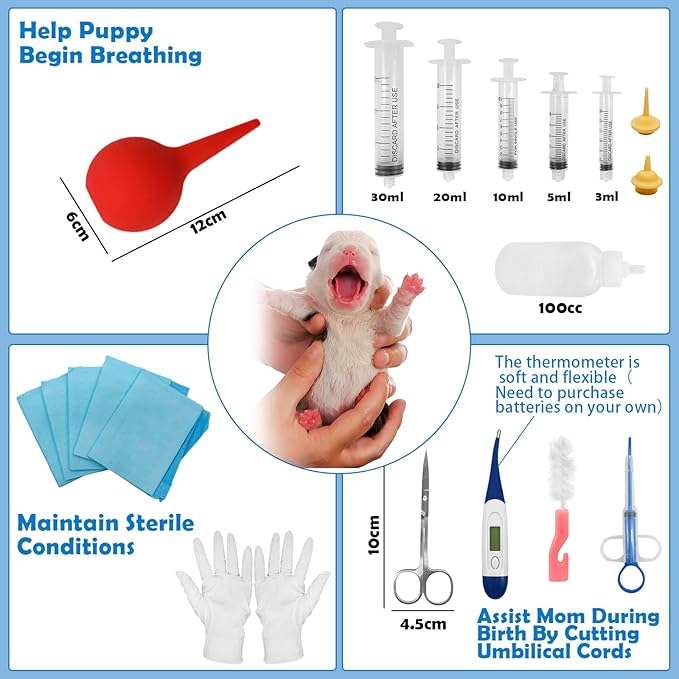 Whelping Kit for Puppies Birth - Reusable Birthing with 70Piece,Birthing Essentials with Emergency Whelping Supplies,Kitten Bottle Feeding kit for New Born Puppy Supplies and Kitten