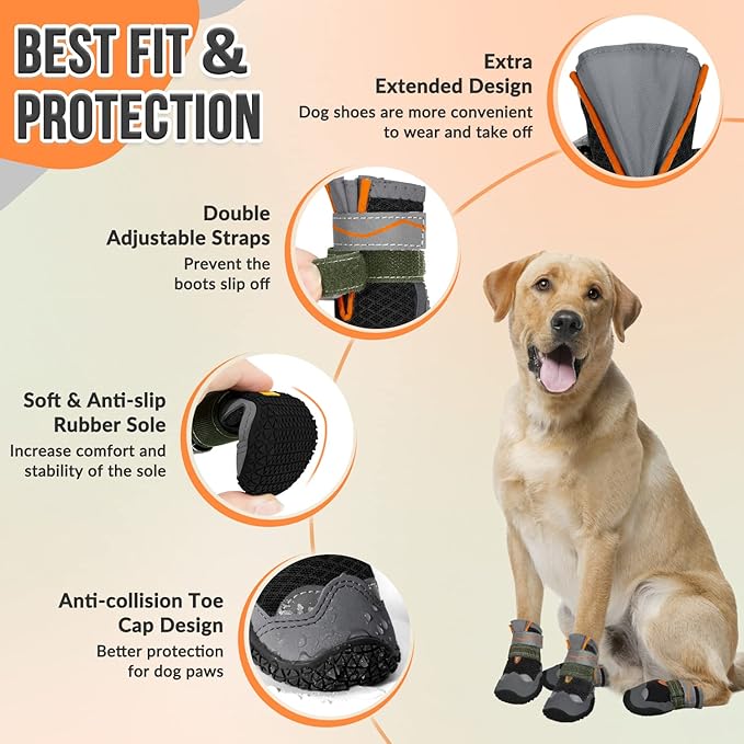 SlowTon Dog Shoes for Large Small Medium Dogs - Breathable Dog Boots for Summer Hot Pavement, Paw Protector for Outdoor Walking Winter Snow, Anti-Slip Rubber Dog Booties for Hard Floor (B OR, 7)