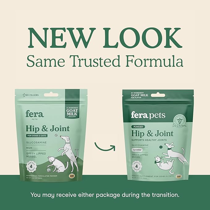 Fera Pets Goat Milk - Cat & Dog Hip and Joint Support with Glucosamine, MSM & Green Lipped Mussel - Supports Flexibility, Mobility & Bone Health - for Picky Eaters - 60 TSP