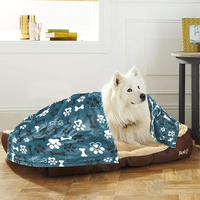 Dog Blanket,Super Soft Fluffy Premium Fleece Pet Puppy Blanket for Large Medium Dog Cat Mat Cover for Bed Couch,Reversible Cow Print,Turquoise,(41 x 31 Inch)