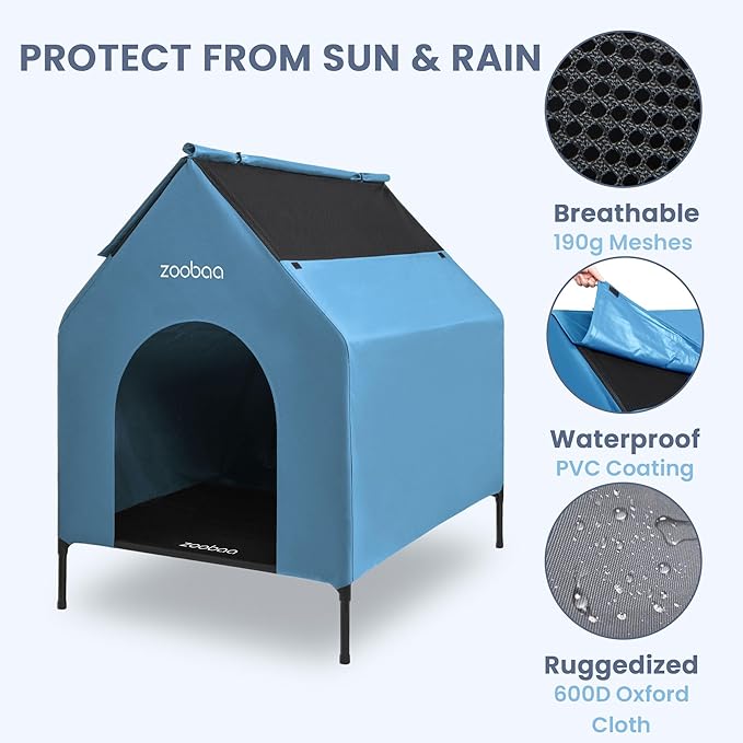 29" 2-in-1 Dog House for Medium Dogs, Elevted Dog House Outdoor/Indoor, Weatherproof Elevated Pet Shelter, Breathable Mesh & Steel Frame, Easy to Assemble & Clean(Blue)