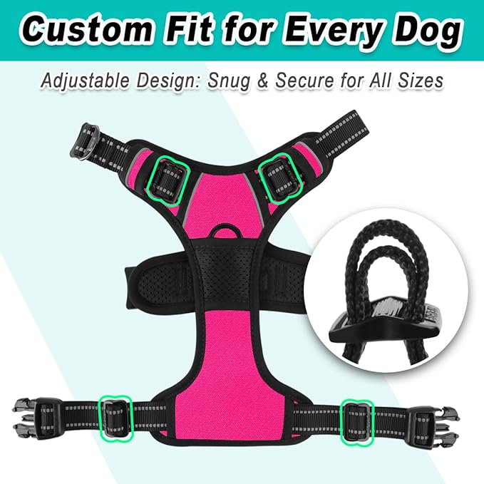 BARKBAY Dog Harness No Pull 3 Buckles for Small Dogs - Adjustable, Reflective, Comfortable, No Choke, Heavy-Duty - Perfect for Outdoor Training, Walking, and Hiking - Strong & Durable - S & Pink