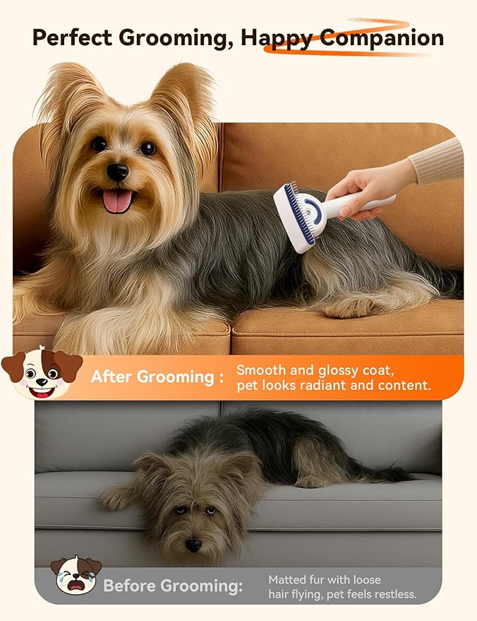 Dog Brush for Shedding, Dual-Sided Dematting and Deshedding Dog Brush with 2 Spray Levels Steam Brush, Detangling Rake for Long-Hair Dogs and Cats, for Medium-Thick Coats Prone to Tangles & Shedding
