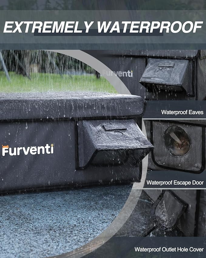 Outdoor Heated Cat House in Winter,Extremely Insulated & Weatherproof,Feral Cat Shelter with Waterproof Eaves & Escape Door for Outside Stray Barn Cat(Dark Grey,23.6"x16.5"x13.4")