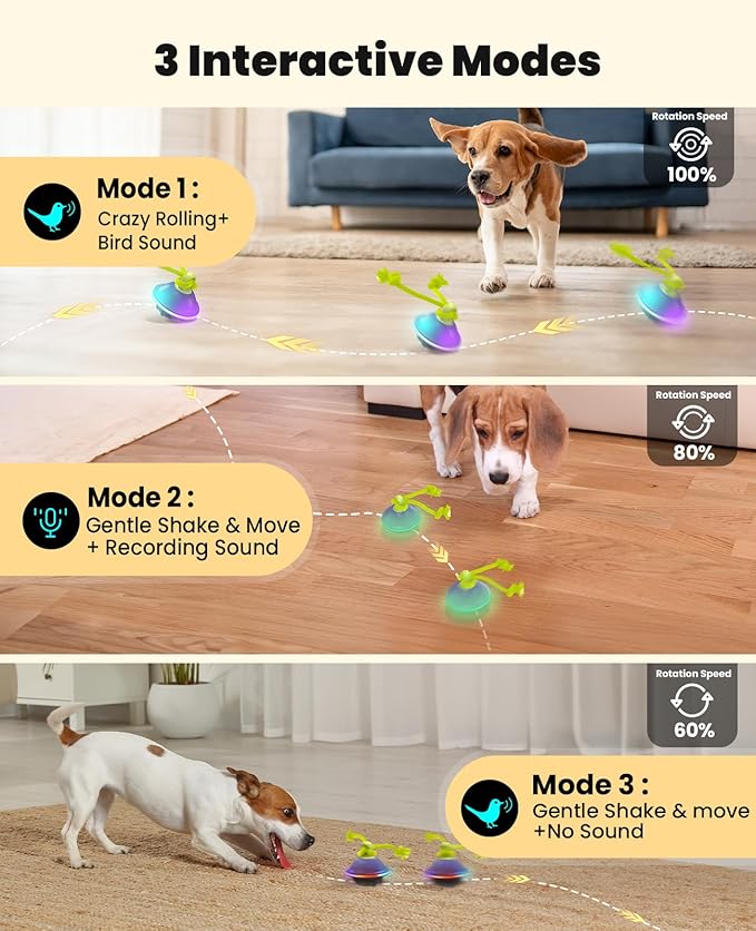 Smart Interactive Dog Toys, Automatic Moving and Rolling Dogs Ball with Rope, Motion-Activated Wicked Ball for Small Medium Dogs for Boredom, RGB Lights, stimulating Sound, Voice Recording