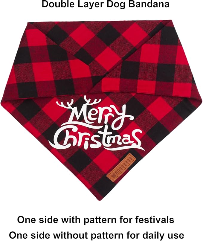 ADOGGYGO 4 Pack Plaid Holiday Dog Bandana, Halloween Thanksgivng Christmas Pet Scarf Kerchief Christmas Thanksgivng Halloween Bandanas for Medium Large Dogs (Large)