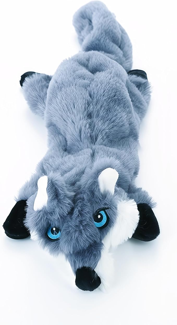 Squeaky Plush Squirrel Dog Toys, No-Stuffing Design, Set of 2, Blue and Yellow, for Small & Medium Dogs