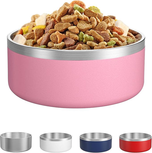LIANLAI Stainless Steel Dog Bowls, Rust-Resistant Pet Bowls, Non Slip Dog Water Bowl, Versatile Feeding Bowls(Pink，40 oz)