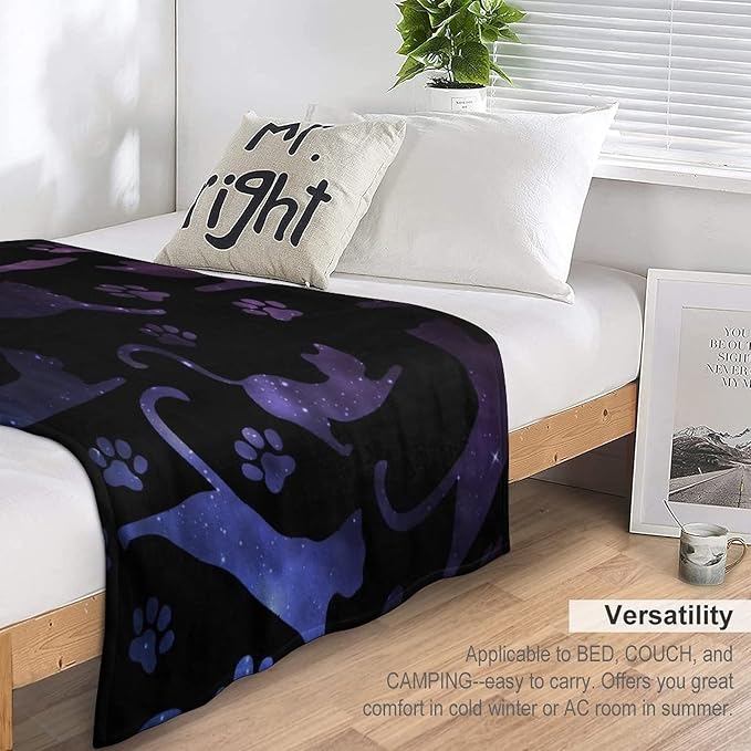 Cat Blanket Gifts - 30"x40" Cute Throw Blanket for Adults Kids - Black Soft Plush Throws for Bed, Couch & Travel