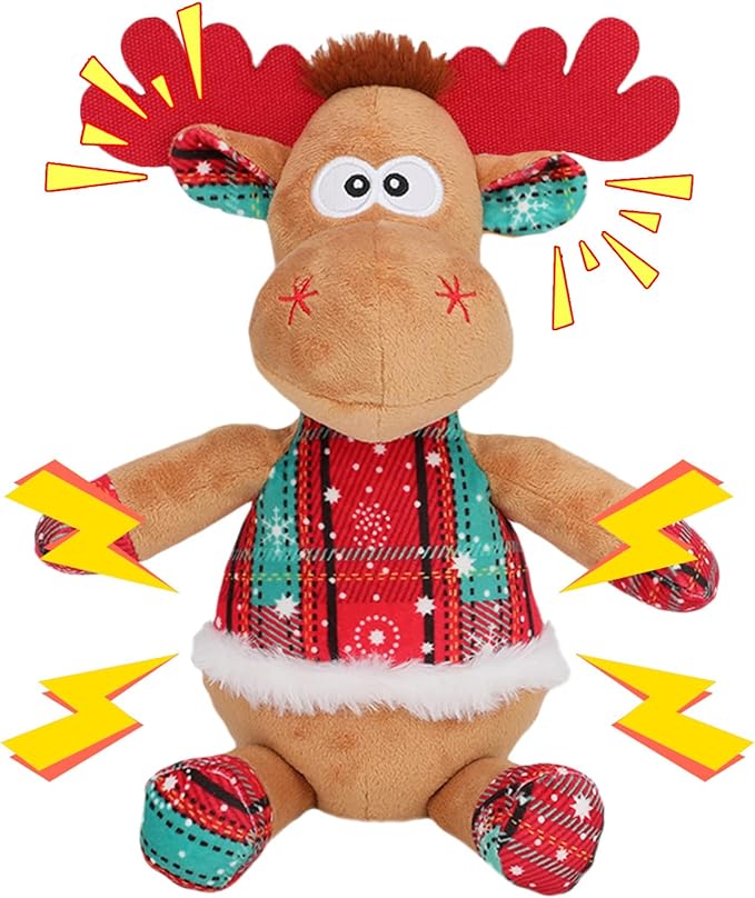 Rypet Christmas Reindeer Dog Toys Durable Plush Dog Toys with Crinkle Paper Interactive Dog Stuffed Squeaky Christmas Theme Toys for Puppy Small to Large Dogs Cleaning Teeth and Relieving Anxiety