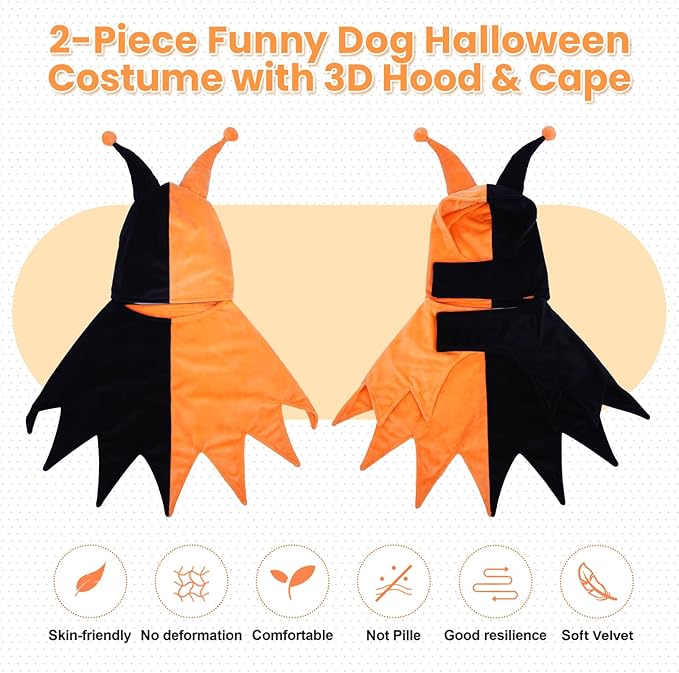 QBLEEV Dog Halloween Costume, Funny Party Circus-Inspired Cosplay with Hood & Cape, Winter Warm Pullover Clothes for Cold Weather, Adjustable Pet Outfit Hoodie for Small Medium Large Dogs