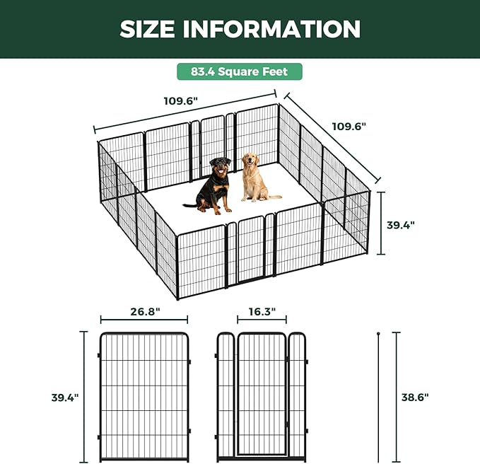 FXW Homeplus Unleashed Indoor Dog Playpen - Stress-Free and Safe Play, Heavy Duty 40 Inch 16 Panels Dog Pen for Medium and Large Dogs, Black│Patented