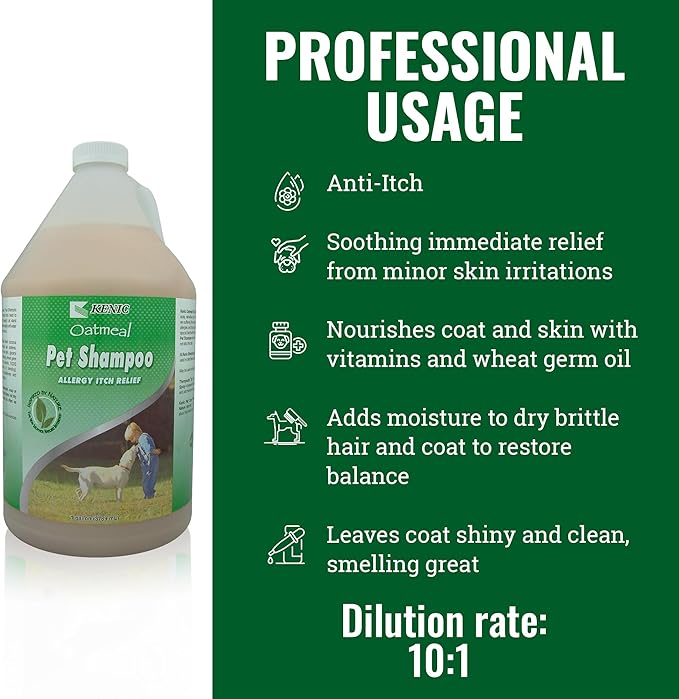 Kenic Oatmeal Anti-Itch Conditioning Pet Shampoo w/Almond Oil for Dogs and Cats, Dry Itchy Skin Relief, Moisturizing & Deodorizing, Soap Free, Safe for Puppies, Made in USA, 1 Gallon