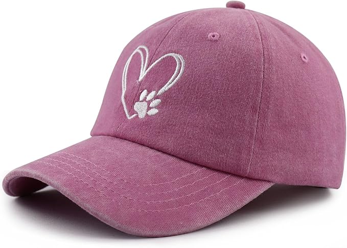 Dog Paw Print with Love Heart Hat for Women Men, Funny Adjustable Cotton Embroidered Dog Lovers Gifts Baseball Cap