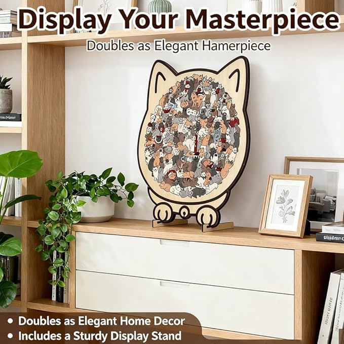 135-Piece Morandi Cat Shaped Wood Puzzle, Cute Cat Shaped Wooden Jigsaw Puzzle, Unique Framed Cats Outlines Jigsaw