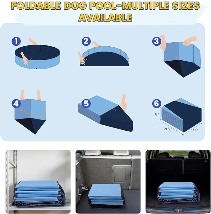 107" Foldable Dog Pool for Kids, Hard Plastic Hard Plastic Shell Extra Large Non-Slip Swimming Pool for Kiddie Duck Pet, Collapsible Puppy Bathing Tub Heavy Duty, 9 ft x 19.7" H - 6XL