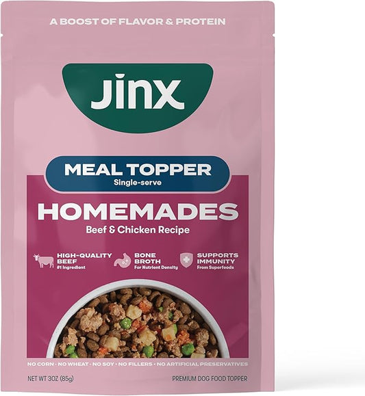 Jinx Beef Wet Dog Food Pouches, Meal or Dog Food Topper Mix-in, Made with Real Beef & Chicken, Bone Broth, No Fillers - Puppy, Adult, Senior, 3oz, 8 Pack