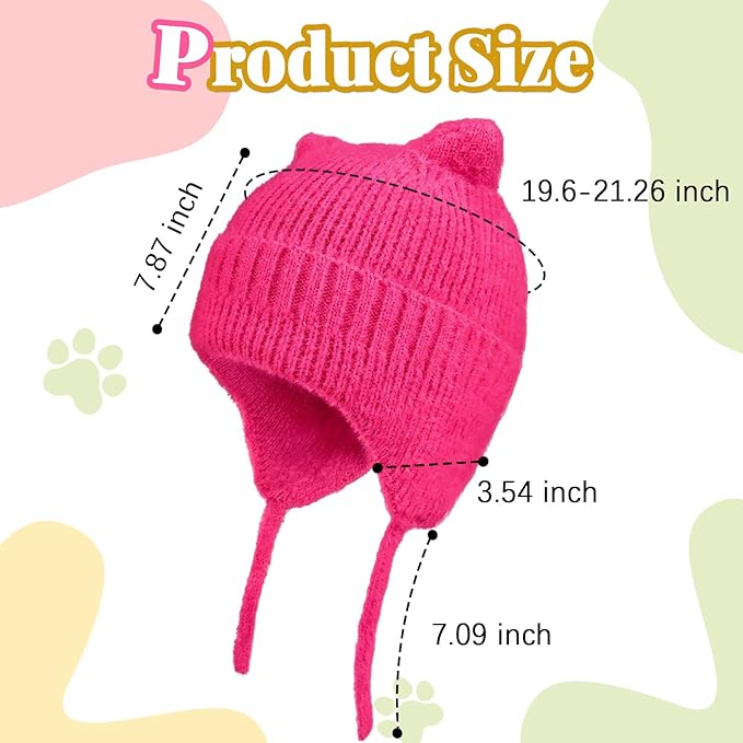 ZOORON Kids Winter Hat for Boys Girls, Cat Beanie Children Knit Skull Cap with Warm Ear Flap, Teen Beanie Hat Age 5-15 Years