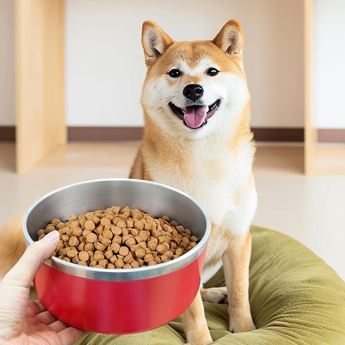 LIANLAI Stainless Steel Dog Bowls, Rust-Resistant Pet Bowls, Non Slip Dog Water Bowl, Versatile Feeding Bowls (Red，64 oz)