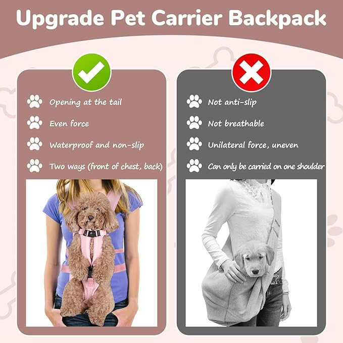 Pet Carrier Backpack, Adjustable Front Dog Carrier, Legs Out Dog Chest Carrier, Waterproof Dog Back Pack for Small Medium Dogs Cats Puppies and Rabbits Hiking Camping (Pink, Small)