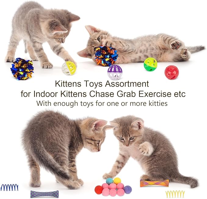 Retro Shaw 33Pack Cat Toys, Cat Tunnels Toy for Indoor Cats Kitten Kitty, Interactive Large Cat Tube Tent Feather Wand Teaser Bell Fuzzy Ball Springs Mouse Pet Set