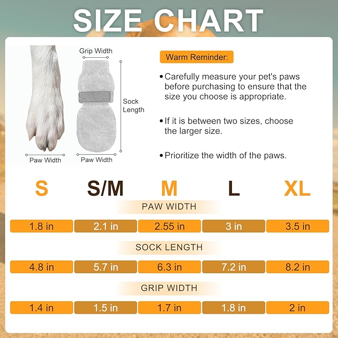 BEAUTYZOO Non Slip Dog Socks to Prevent Licking Paws -Dog Boots & Paw Protectors with Grippers on Hardwood Floors, Dogs Shoes for Hot/Cold Pavement Small Medium Large Senior Dogs Booties