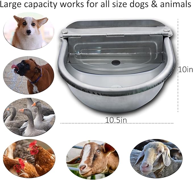 Automatic Dog Water Bowl Dispenser Large Size Pet Waterer Feeder Stainless-Steel Water Trough for Poultry and Small Livestock