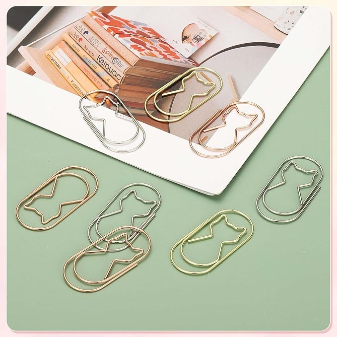 PATIKIL 50 Pcs Cat Shape Paper Clip, Metal Cute Small Paper Clamp Clips for Office Supplies Craft Scrapbook Document Note Sorting, Electroplating, Rose Gold