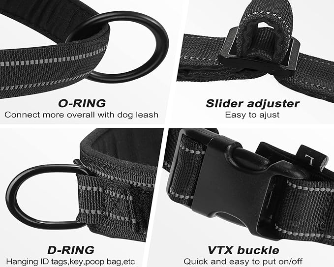 No Pull Dog Harness Black for Small Medium Large Sized Dog, Reflective Escape Proof Adjustable Dog Harnesses with 2 Patch, S