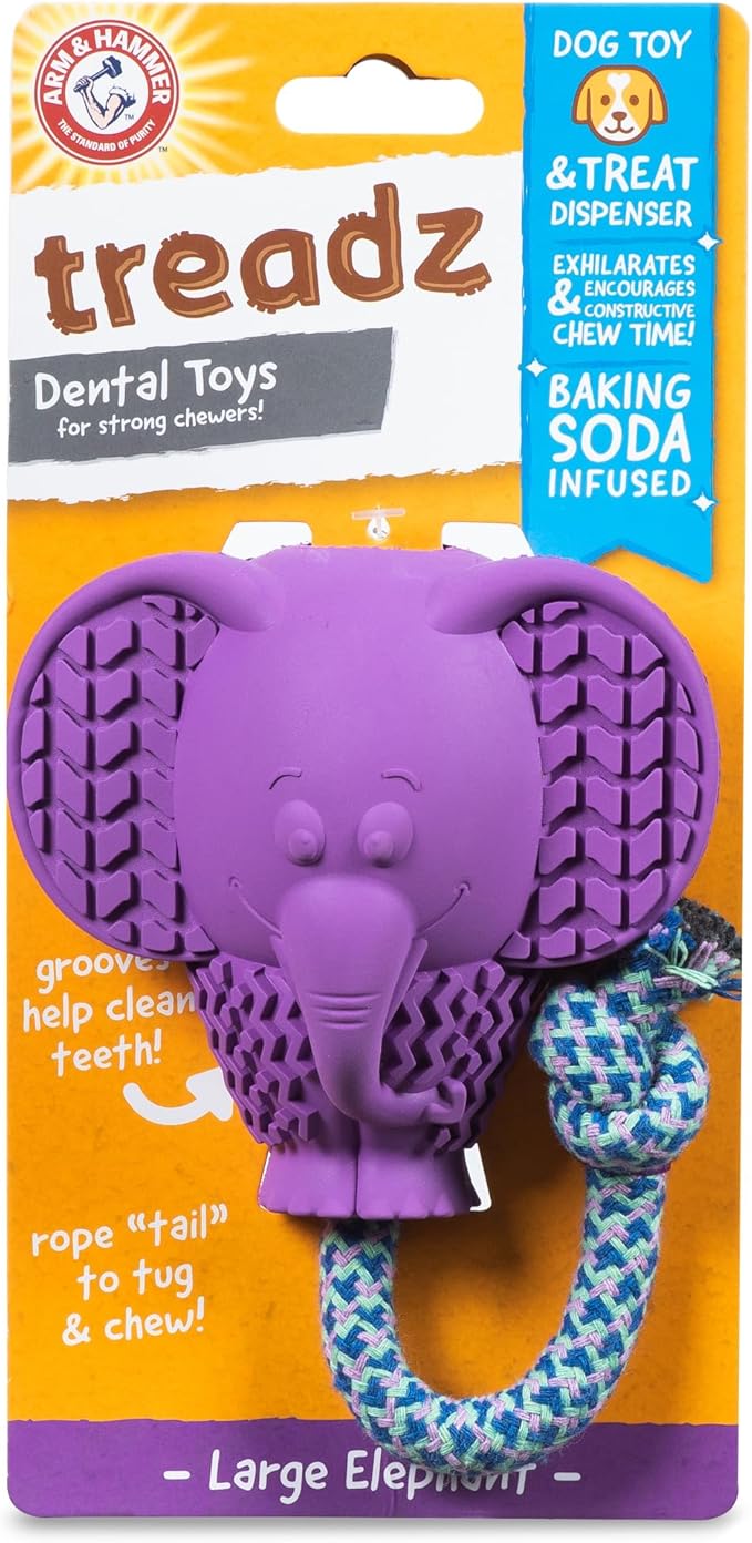 Arm & Hammer for Pets Super Treadz Large Elephant Dental Chew Toy for Dogs Dog Dental Toys for Aggressive Chewers Reduces Plaque & Tartar Without Brushing Safe for Dogs up to 35 Lbs