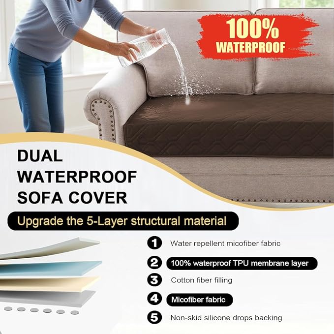 PrinceDeco Waterproof Dog Blanket Pet Bed Cover for Furniture Bed Couch Sofa Loveseat with Anti-Slip Back (32x62 Inch, Brown)