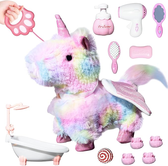Unicorn Toys for Kids, Toy Unicorns That Walk and Bark, Walking Unicorn Toy for Kids with Leash, Interactive Stuffed Toy with Remote Control, for Girls and Boys Aged 3-7 Year Old