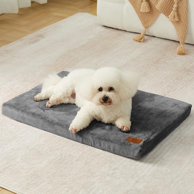 Dog Bed for Small Dogs - Puppy Dog Crate Pad with Removable Washable Cover and Waterproof Lining - Memory Foam Dogs Kennel Mat - Reversible Pet Bed (Cool & Warm), 24 x 18, Dark Grey