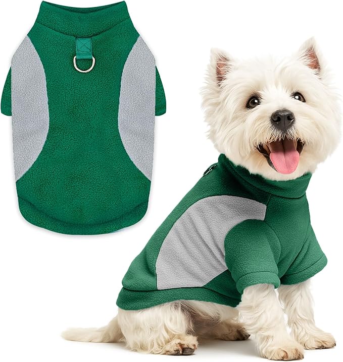 Small Dog Sweater with Leash Ring Soft Warm Fleece Fall Winter Dog Clothes Cute Cat Apparel Puppy Sweaters Classic Pullover Doggy Sweatshirts Chihuahua Costumes Cat Outfits(Green,XL)