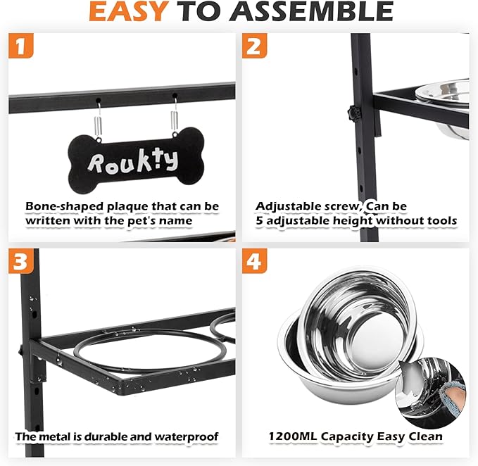 Elevated Dog Bowls with Slow Feeder Dog Bowls, 5 Height Adjustable Raised Bowl Stand with 2 Stainless Steel Food & Water Container, Pet Bowl Elevated for Medium Large Pet