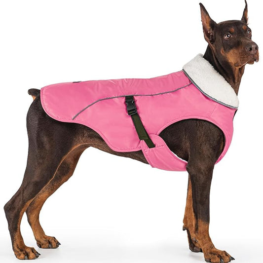 EMUST Winter Dog Jacket, Windproof Dog Apparel for Cold Weather, Reflective Coats for Dogs, Warm Puppy Jacket for Cold Winter, Pink, S