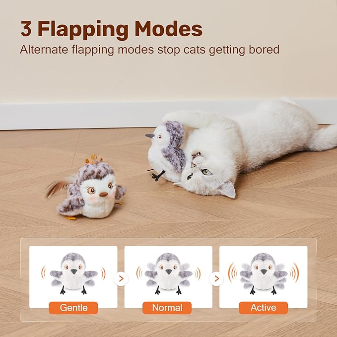 Potaroma Cat Toys 2 Pcs Flapping Sandpiper Pair-Mate, Lifelike Birds Chirp, Chargeable Touch Activated Kitten Fun Interactive Kitty Exercise with Catnip for All Breeds