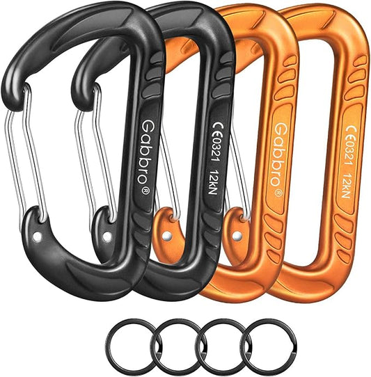 Gabbro Carabiner Clips Heavy Duty, | Wiregate Snap, Screw Locking, Aluminum, Lightweight Caribeener | for Hammock, Hiking, Camping, Water Bottle, Dog Leash Harness, Keychains