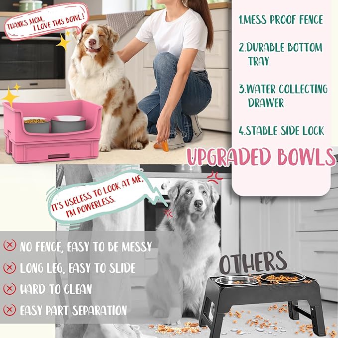 Mess Proof Dog Bowls, No Mess Dog Food and Water Bowl Set, No Spill Pet Feeder with 2 Stainless Steel Bowls for Medium Dogs