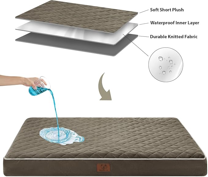 WNPETHOME Orthopedic XL Dog Bed for Crate, Waterproof Extra Large Dogs Bed with Removable Washable Cover, Multi-Needle Quilting Dogs Crate Bed