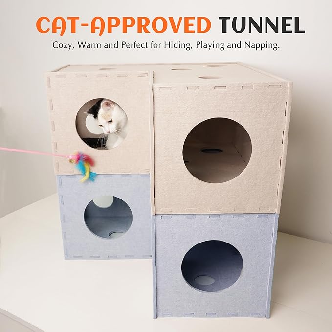 PETKARAY Cat Tunnel, Original Cat Hideaway Cave for Indoor Cats, Large Kitten Play Tubes and Tunnels, Soft Felt Cat Toy with Interactive Peek Hole