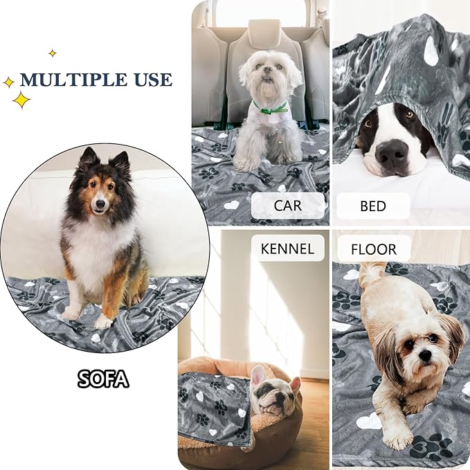 Dog Blanket,Super Soft Fluffy Premium Fleece Pet Puppy Blanket for Large Medium Dog Cat Mat Cover for Bed Couch,Cute Reversible Cow Print, Gray,(41 x 31 Inch)
