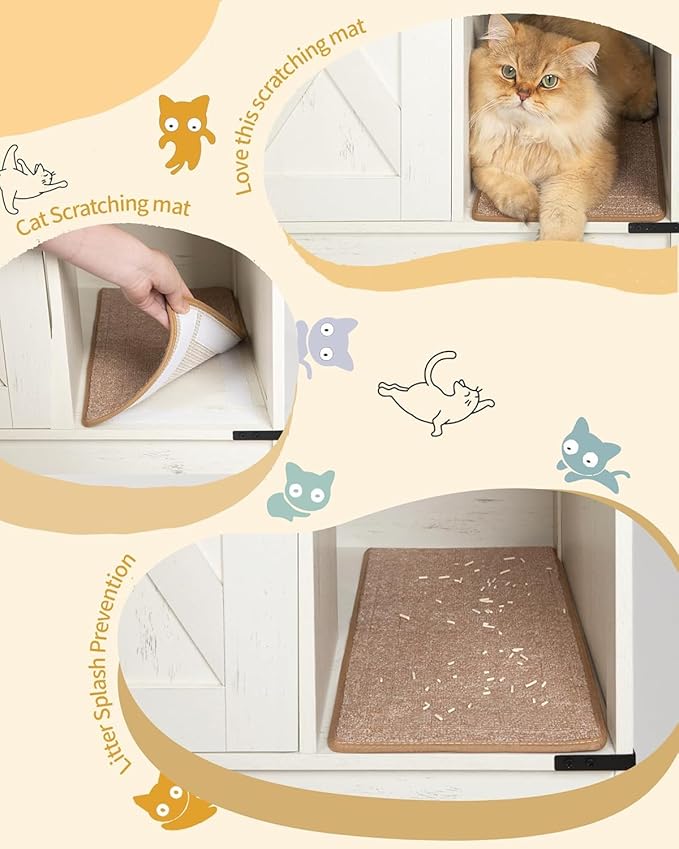 Cat Litter Box Enclosure, Hidden Litter Box Cabinet Furniture with Bell, Indoor Cats House, Farmhouse Style, 31.5 x 19.7 x 20.9Inches, for Hallway, Bedroom, Rustic Brown and White CB82414X