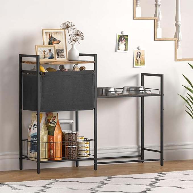 Elevated Dog Feeding Station, Stand with Toy Bin, Food & Water Bowl, Lifted Dog Bowl Holder Cabinet with Pet Storage Organizer for XLarge & Medium Dogs