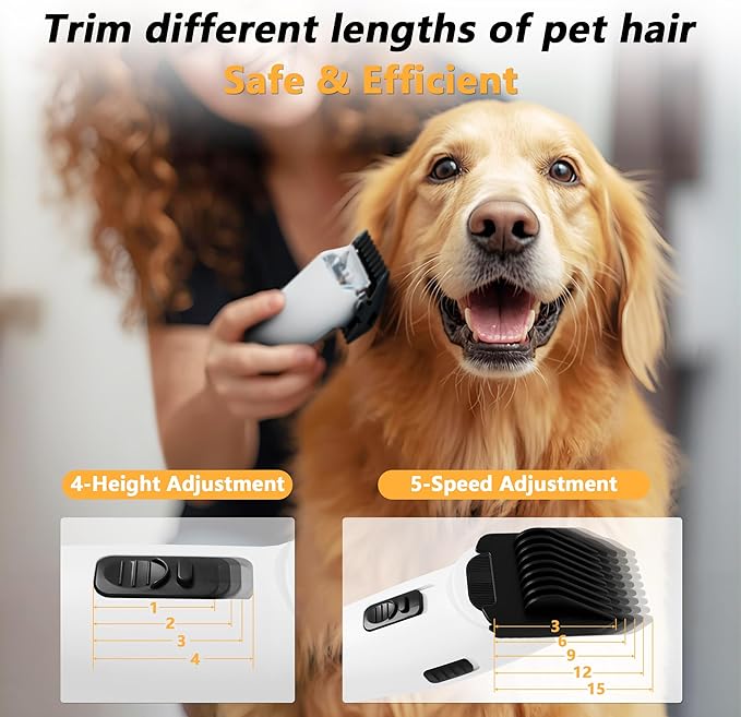 FOTING 5-in-1 Dog Grooming Vacuum, 12000Pa Dog Clippers & Shedding Brush Grooming Cleaning Tools Pet Grooming Vacuum, 2 Suction Levels Shedding Pet Hair Home Cleaning