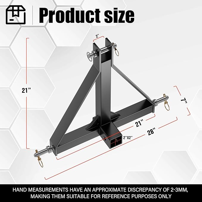 3 Point Trailer Hitch with 2" Receiver for Category 1, 3 Pt Tractor, Heavy Duty Quick Hitch Drawbar Adapter for John Deere,Yanmar, Kioti, Kubota, NorTrac, Cat, BX, LM25H, WLM Tractor (Black)