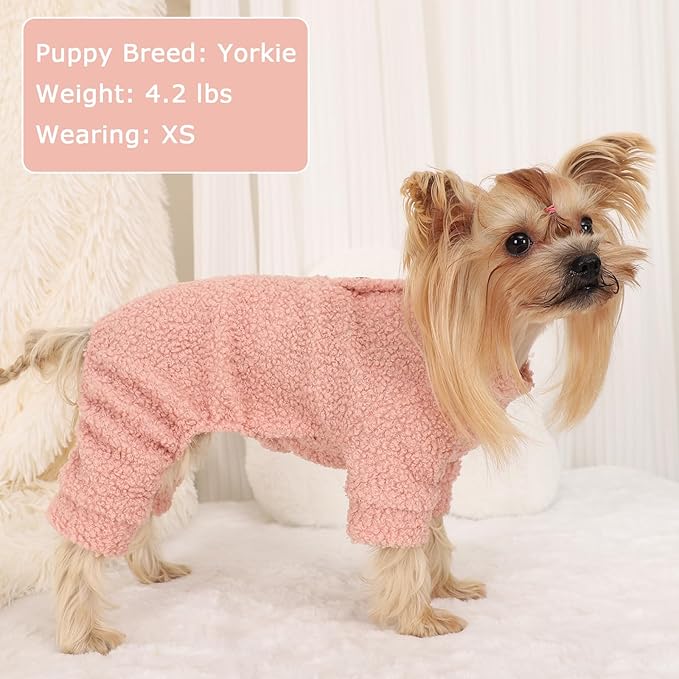Dog Sweaters for Small Dogs Winter Dog Pajamas Sized Dogs Boy Girl Fleece Pet Clothes Puppy Outfit 4 Legs Jumpsuits for Chihuahua Yorkie Cat Apparel (Pink, X-Small)