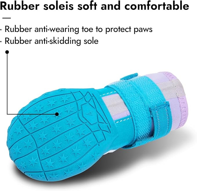 Dog Shoes, Waterproof Dog Boots & Paw Protectors with Anti-Slip Sole, 4pcs/Set Pet Dog Booties, Reflective Dog Shoes for Small Medium Large, Winter Snowy Summer Hot Pavement (Blue, 1# (3XS))
